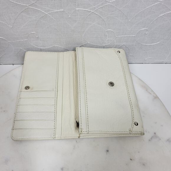 VTG Cow Leather Bi-fold Checkbook Wallet White Ivory Card Slots Simple Classic - Picture 3 of 16